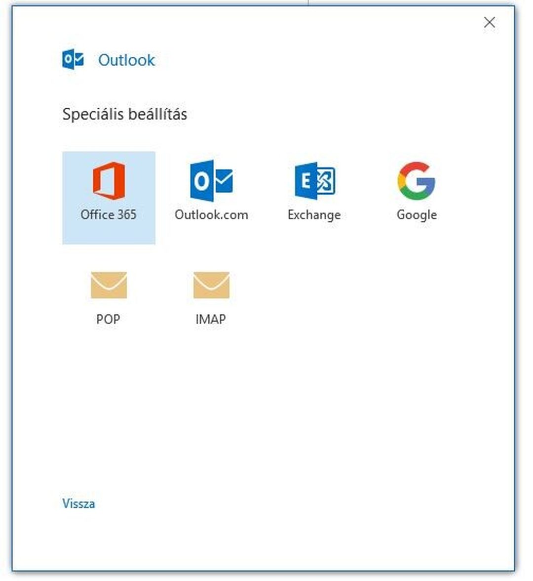 Outlook 2019 – Speciális beállítás: fióktípusok, köztük az IMAP