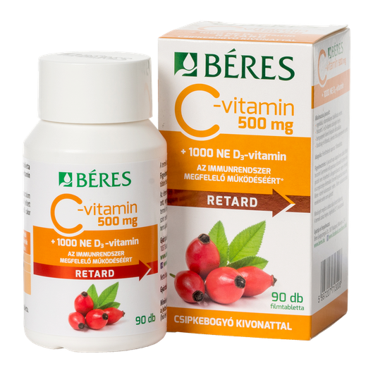 Béres C-vitamin 500mg Csipkeb.D3 1000NE ret.tabl. (90x)
