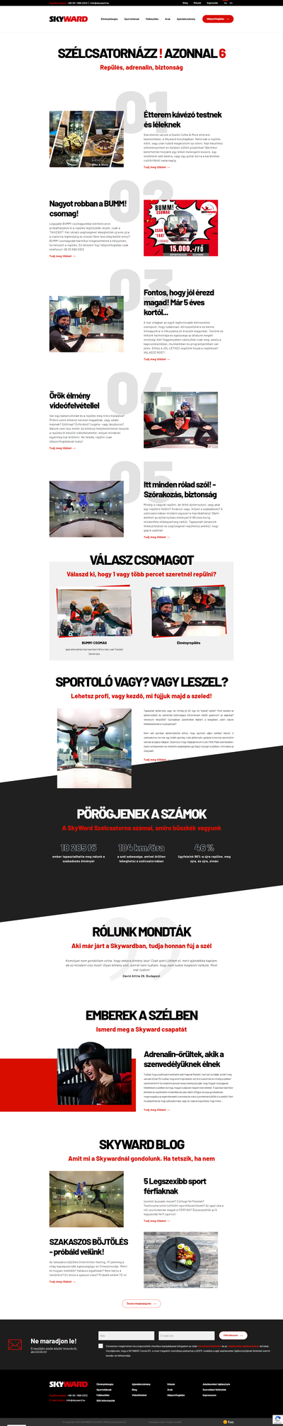Skyward Szélcsatorna egyedi weboldala oldalról készített képernyőkép