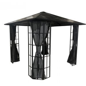 Pavilon függönyökkel 3x3M (acél, polikarbonát váz, fekete) 219.290 Ft