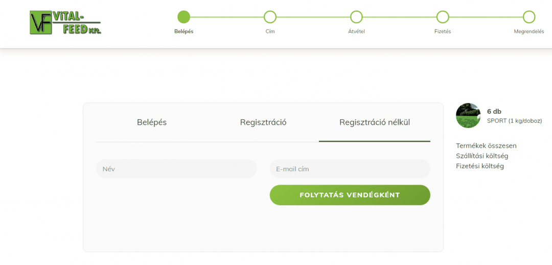 Vital-Feed Kft. ügyfelünk egyedi webáruházának checkout folyamata