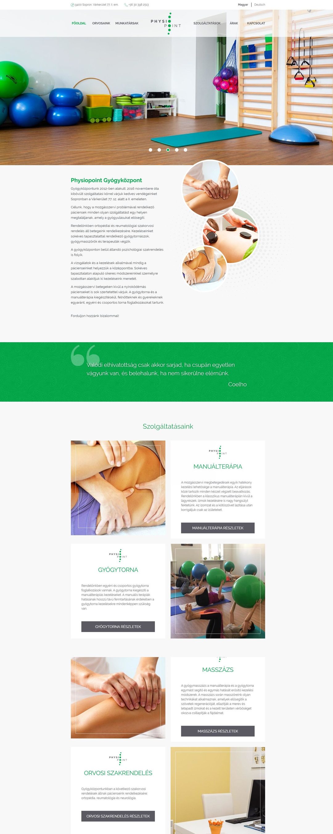 Physiopoint Gyógyközpont – nyitóoldal