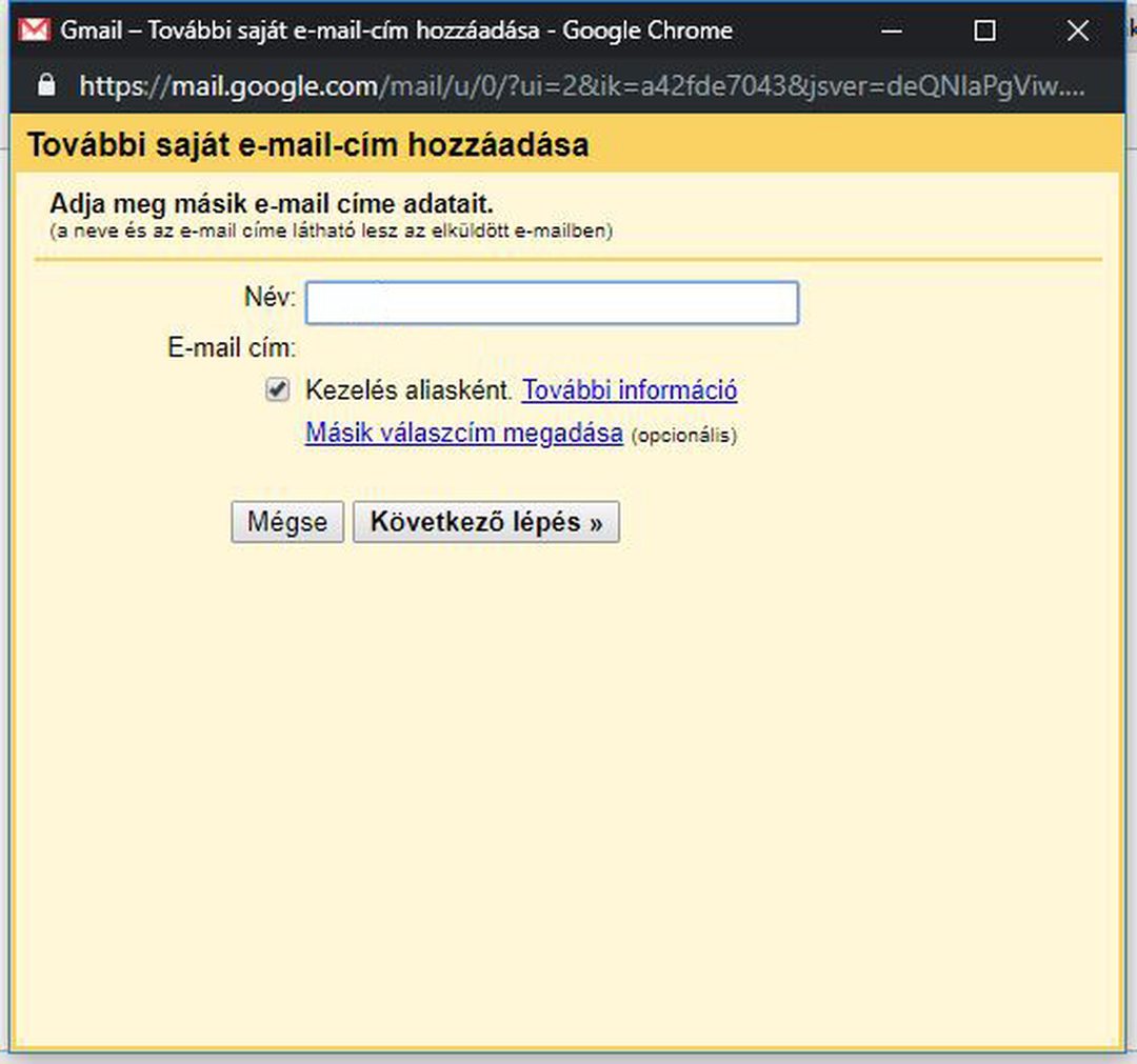 Gmail – További saját e-mail-cím hozzáadása: a Név mező