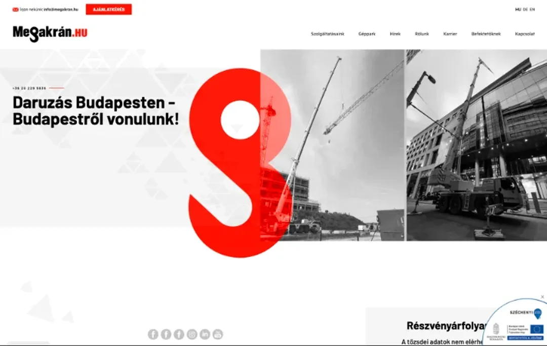 A MEGAKRÁN Nyrt. weboldal nyitóoldala