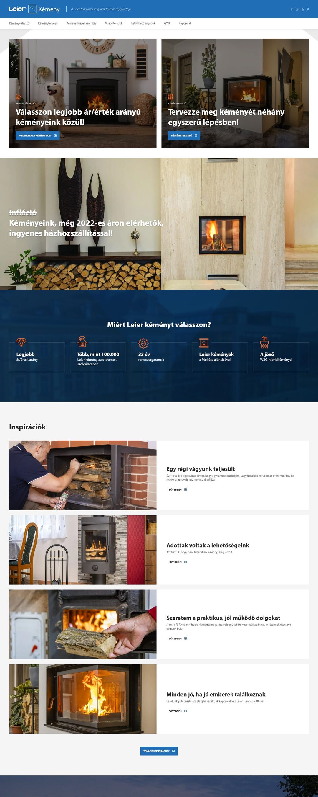 Leier KéményShop - egyedi webshop fejlesztés – nyitóoldal