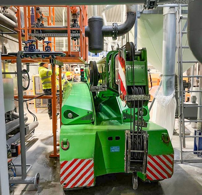Steam tank lifted in a polystyrene plant using our 9 tonne JMG pick & carry crane