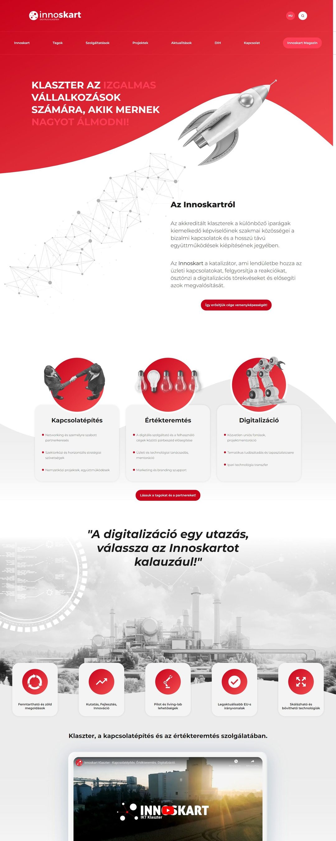 Innoskart Digitális Klaszter - sablon helyett egyedi weboldal – nyitóoldal