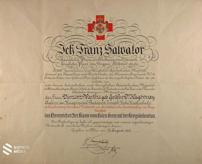 Hugonnai Vilma katonai díszoklevele 