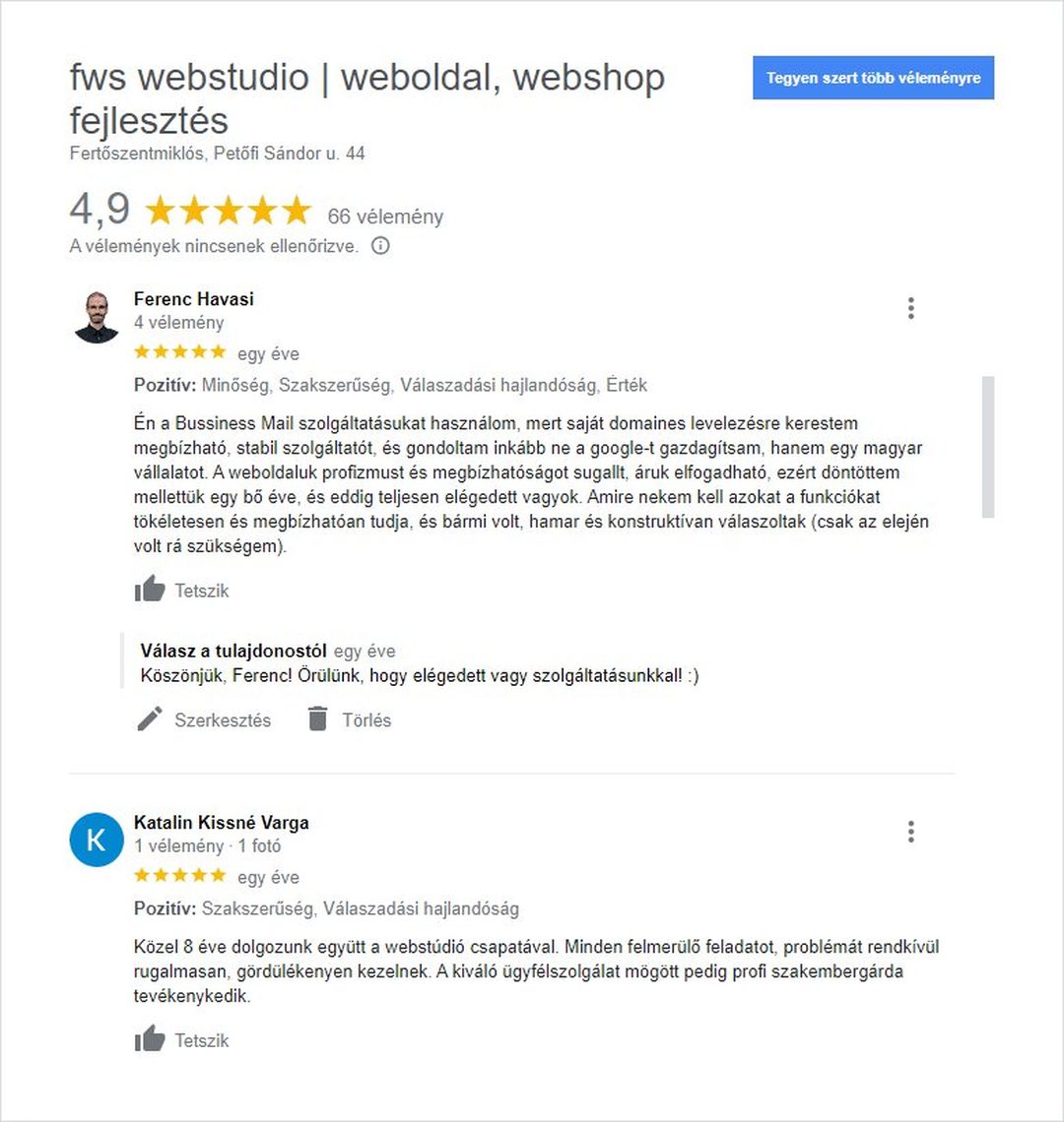 Láthatod, hogy mi is minden egyes véleményre választ adunk, így is kapcsolódva az ügyfeleinkhez