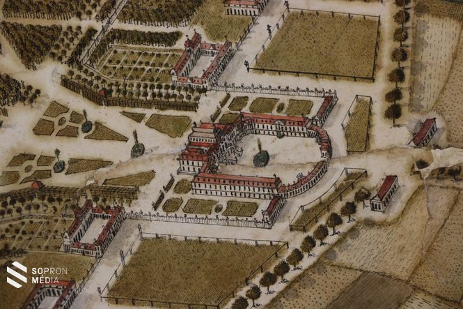 Eszterháza madártávlati ábrázolása, 1760-as évek. Részlet. Forrás: Kincses Károly felvétele. EKKF N Kft. Fotótár