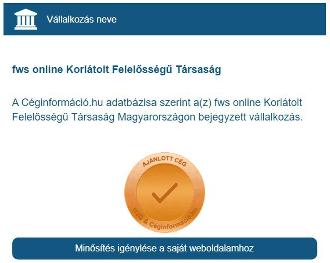 Webfejlesztő vállalkozásunk is megkapta a Céginformáció bronz tanúsítványát
