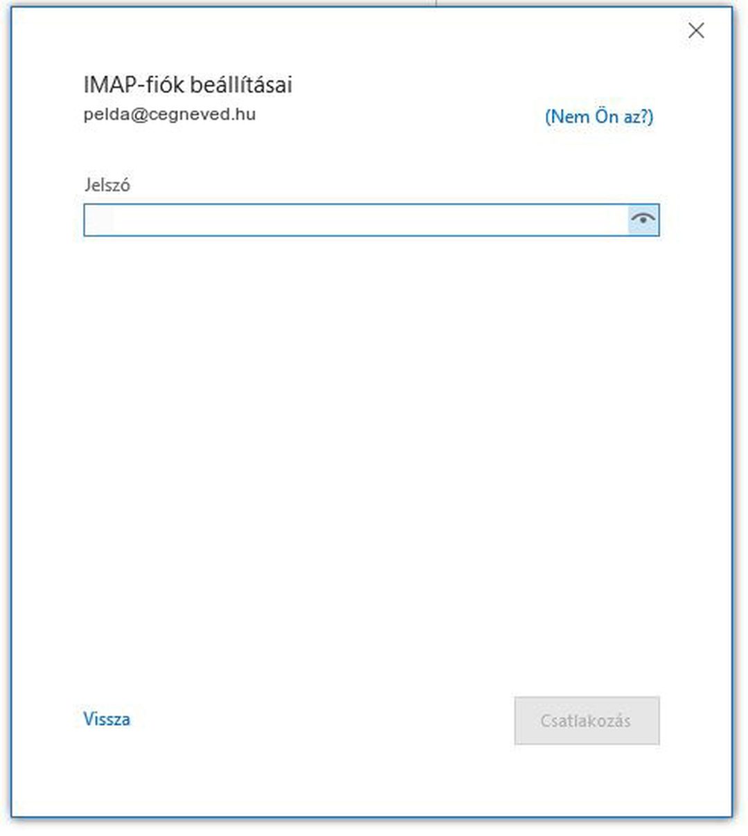Outlook 2019 – IMAP-fiók beállításai: a Jelszó mező