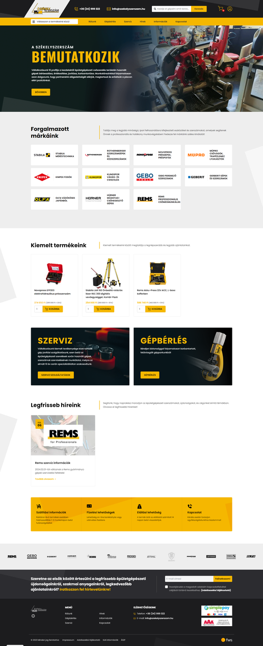 Székely Szerszám webshop oldalról készített képernyőkép