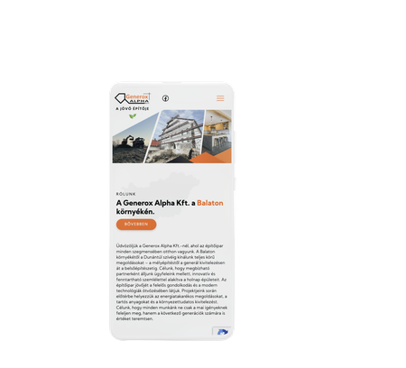 Generox Alpha weboldalának mobilos nézete