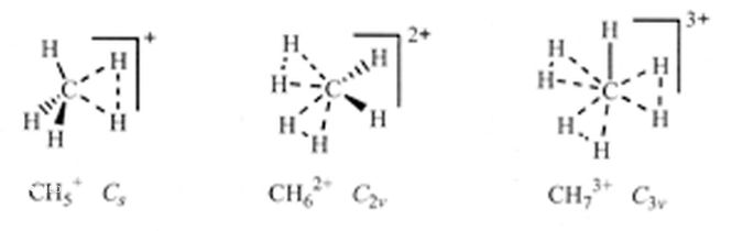 Nem klasszikus” ionok – karbokationok (jobbra az ionok szimmetriacsoportja)