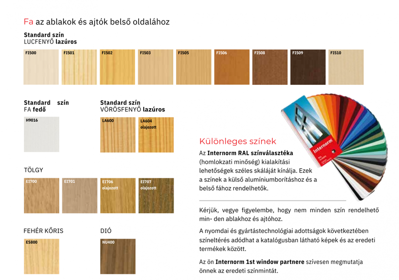 Internorm Számos belső fa felület és szín