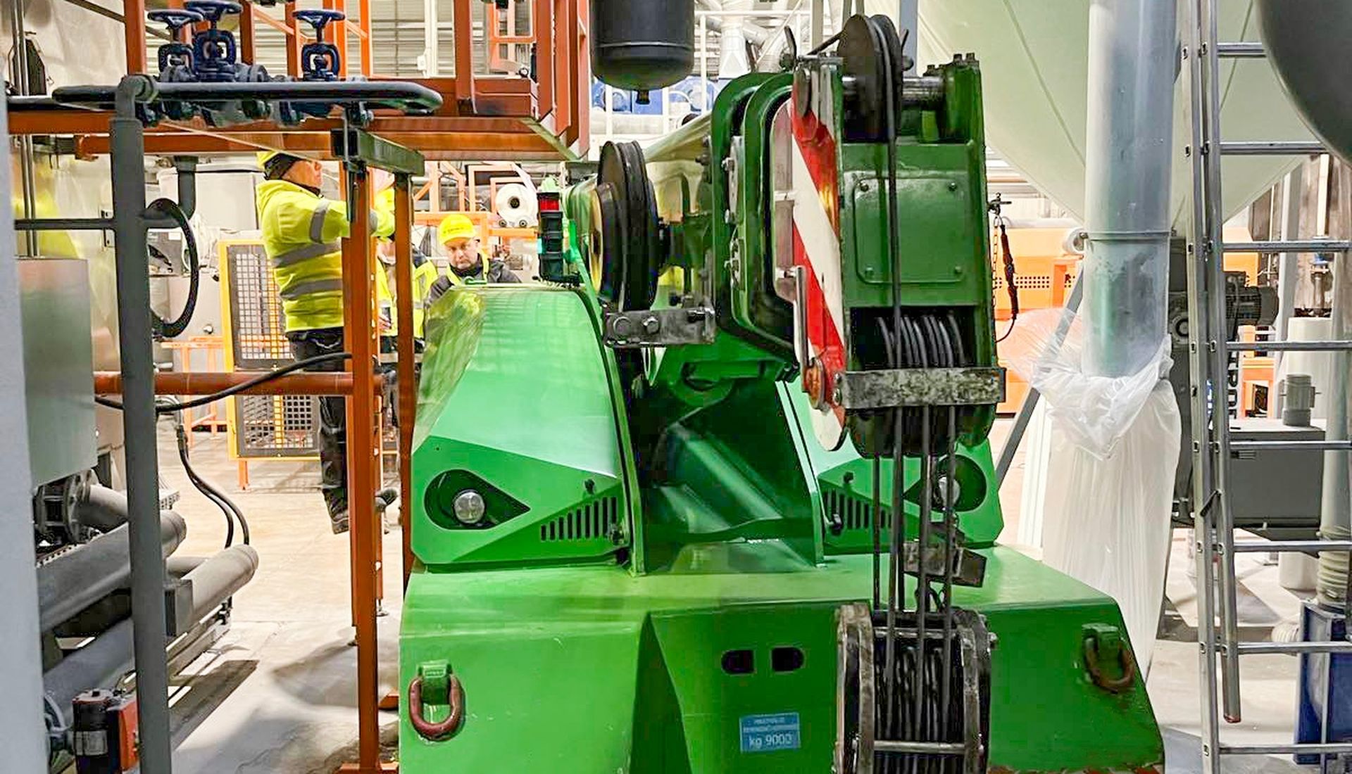Steam tank lifted in a polystyrene plant using our 9 tonne JMG pick & carry crane