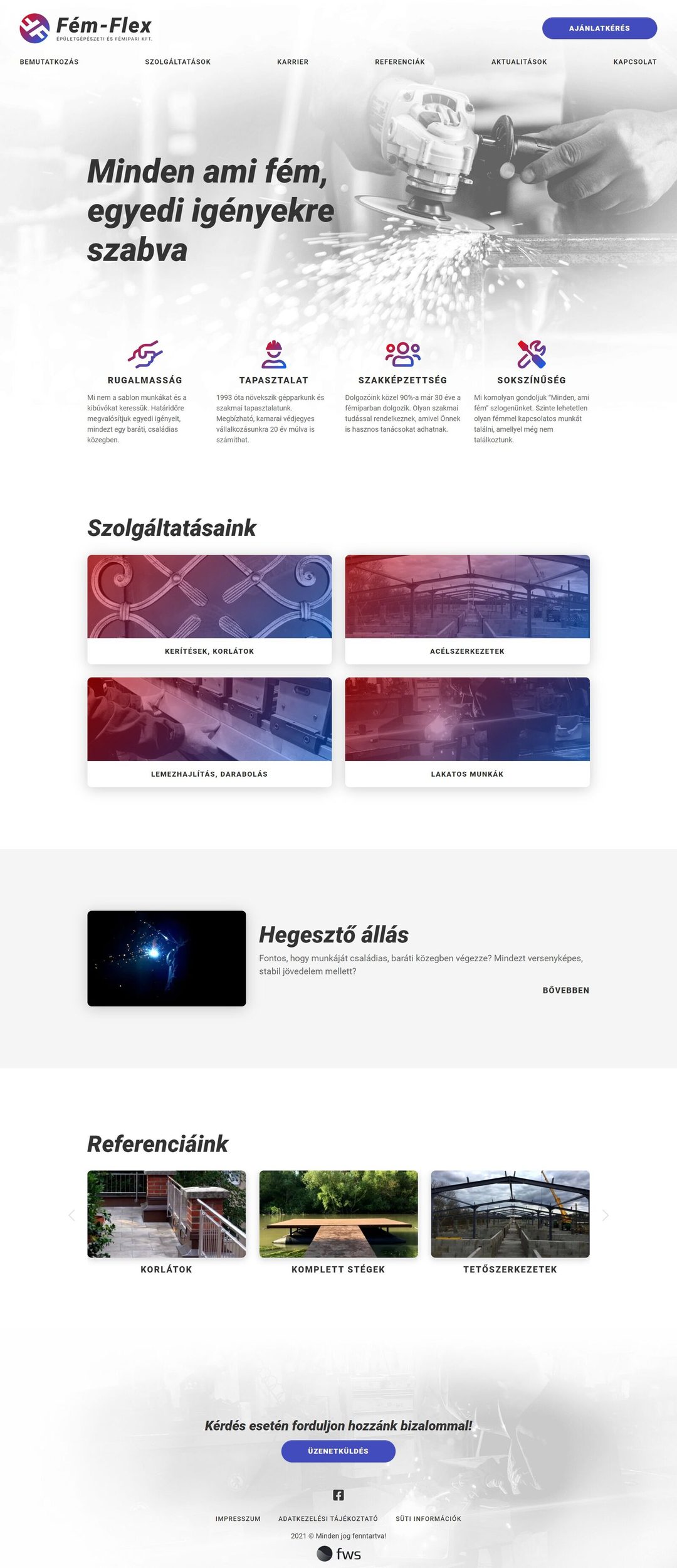 Fém-Flex Kft. egyedi honlap – nyitóoldal