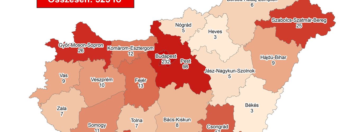 Koronavírus: hivatalos térkép a megbetegedések számával kapcsolatban
