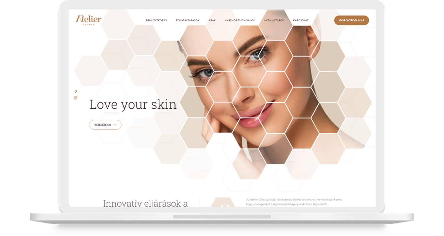 Atelier Esztétikai Klinika weboldalának asztali nézete
