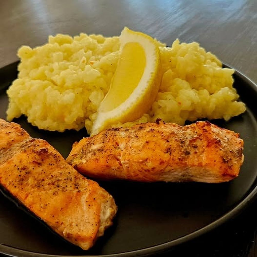 Sült lazac citromos rizottóval