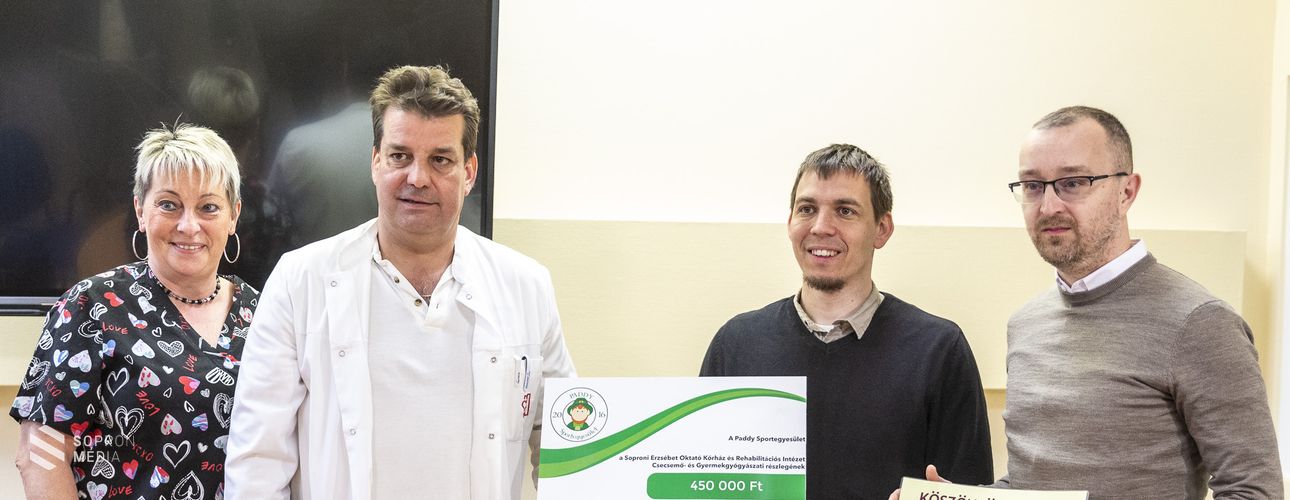 450 ezer forinttal támogatta a Paddy Sportegyesület a Soproni Gyógyközpont gyermekosztályát