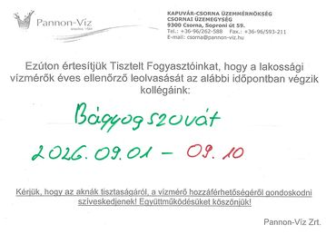 Vízmérők éves ellenőrzése