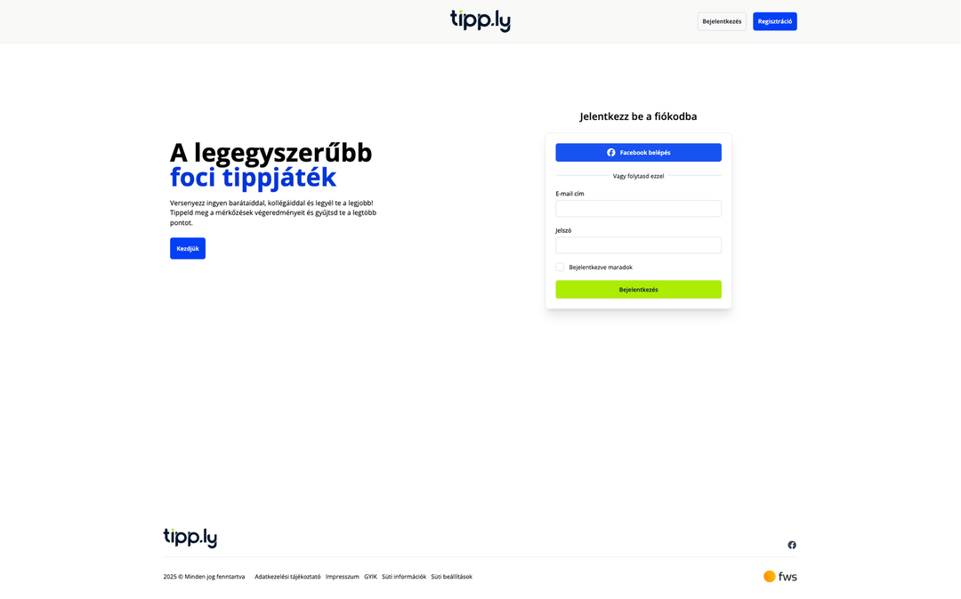 Tipp.ly – A legegyszerűbb foci tippjáték – nyitóoldal