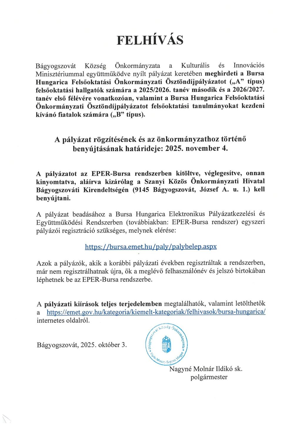 Bursa pályázat