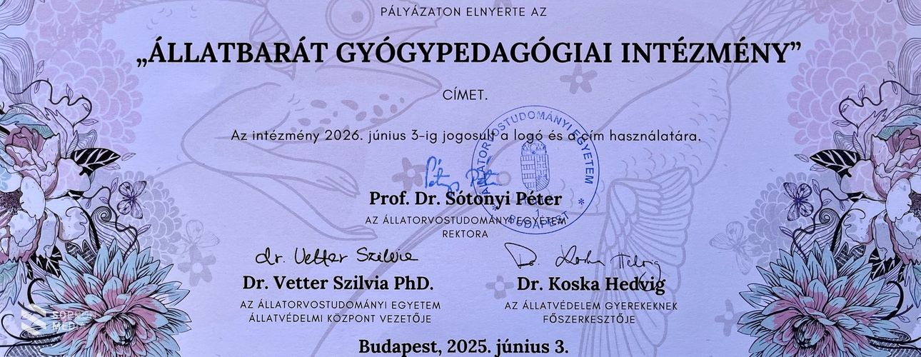Elnyerte az "év állatvédő gyógypedagógiai intézménye 2025" címet a soproni Tóth Antal EGYMI