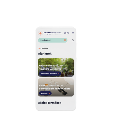 Gyógyszer Webáruház weboldalának mobilos nézete