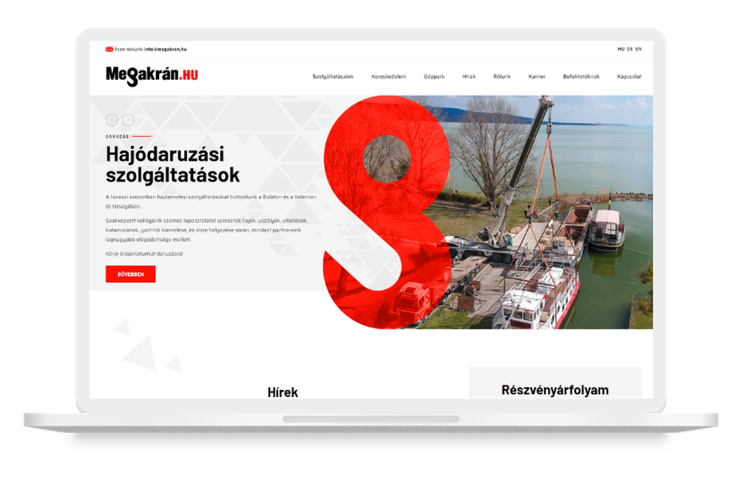MEGAKRÁN Nyrt. weboldalának asztali nézete