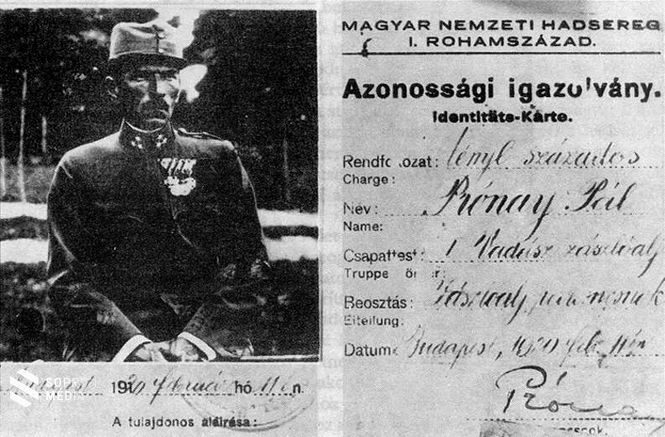 Prónay Pál katonai igazolványa 1920-ból 