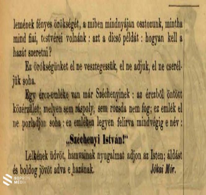 Jókai Mór romantikus záró szavai a Széchenyi-nekrológban (Vasárnapi Ujság, 7. évf. 16.sz., 1860. április 15.)