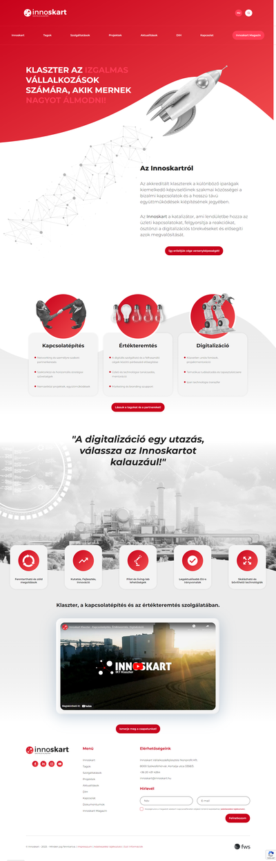 Innoskart Digitális Klaszter - sablon helyett egyedi weboldal oldalról készített képernyőkép