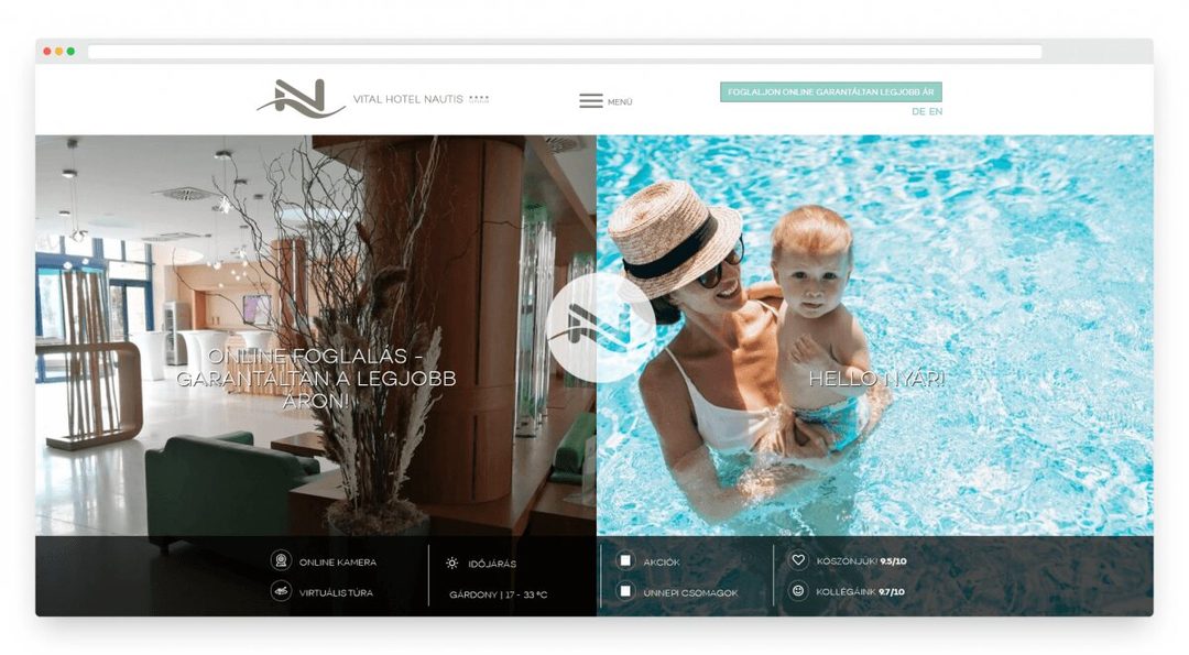 Ügyfelünk, a Hotel Nautis weboldala, amelyet megtekinthetsz a képre való kattintással